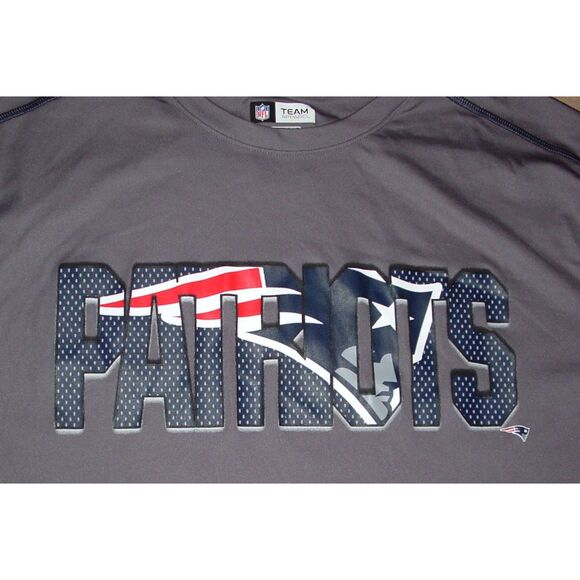 NFL TEAM APPAREL Mens Sz Large NEW ENGLAND PATRIOTS Gray Moisture Wicking Shirt - Picture 2 of 2